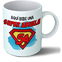Planetacase Taza Abuela - Aquí Bebe Una Super Abuela - Regalo Original Abuelas Superabuela Familia Taza Desayuno Café…